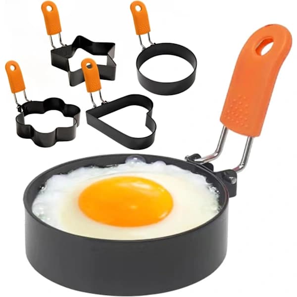 1 stk. Eggeringer for steking, stekering i rustfritt stål, non-stick eggeringer, 4 former stekform (Liten blomst)