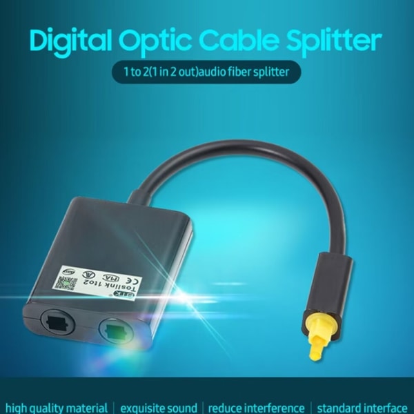 1 till 2 ljudadapter Digital optisk kabeldelare Fiberoptisk ljudadapter Fiberoptisk splitteradapter svart, svart