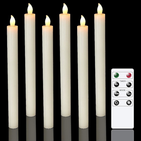 /HA/ 6-pack batteridrivna LED-ljus med fjärrkontroll och timer, äkta vax flimrande varmt vitt ljus för fönster, juldekoration, hem, bröllop, elfenben