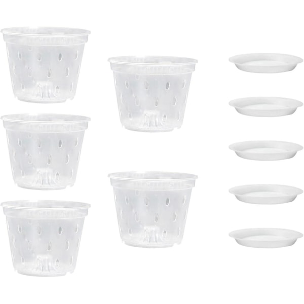 Orkidékrukor med hål, små suckulenta krukor för inomhus- och utomhusträdgård, 4,5 tum 5-pack