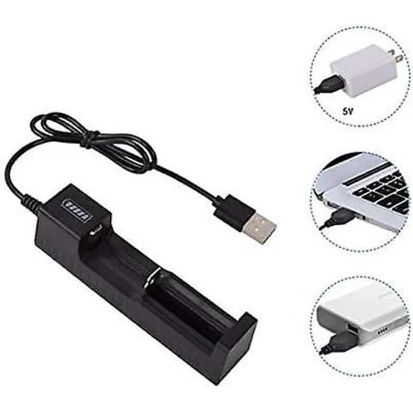 HA-3.7V Litiumakku USB-laturi Häikäisevä taskulampputarvike, musta