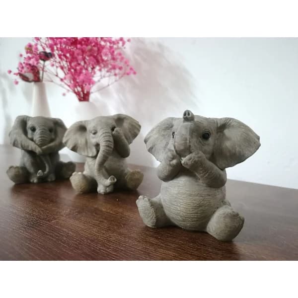 Hemfigur 3 babyelefanter Grå 8 cm