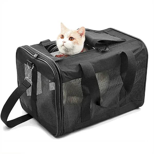 Hunde- og kattebur, blød transportkasse til kat og hund, sort
