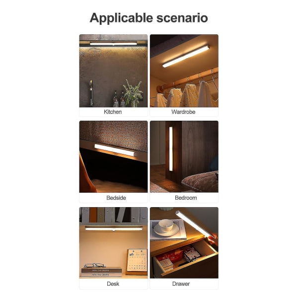 Smart LED Lysstribe Bevægelsessensor Lys Lang Skumring Til Køkken Skab Garderobe Nat Genopladelig
