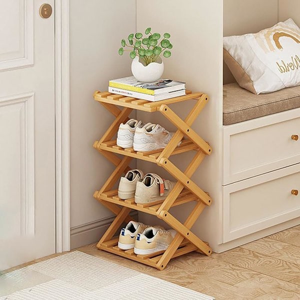 /HH/Small Vertical Shoe Rack, Portable Folding 4-Tier Shoe Shelf, Freestanding Shoe Organizer No Installation
