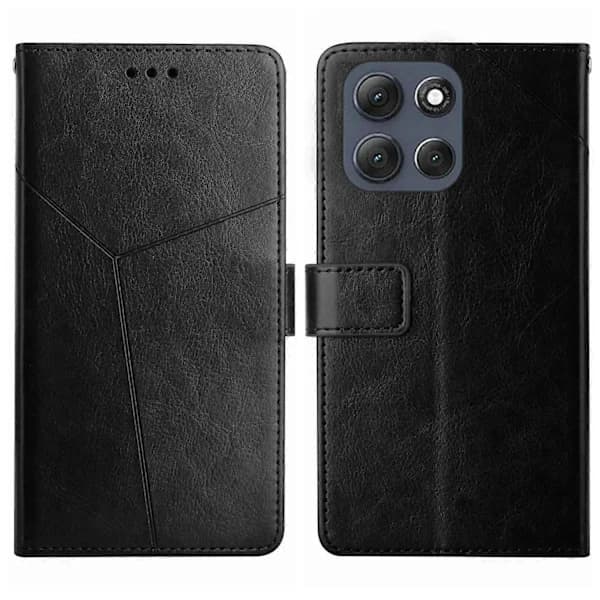 Til Motorola Moto G56 5G HT01 Y-format Mønster Flip Læder Telefonetui [C] Sort