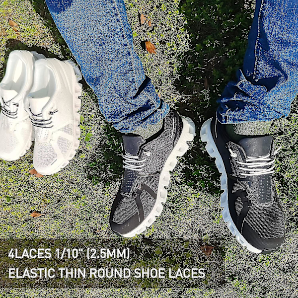 Ndtezugt 2 par 1/10\" (2,5 mm) elastiske tynde skosnørebånd, strækbare runde skolisser skostrengserstatning til On Cloud Sneaker