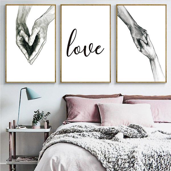 Wekity Hand i Hand och Kärlek Väggkonst Canvas Tryck Affisch, Enkelt Mode Svart och Vitt Skiss Konst Linje Ritning Dekor för Hem Vardagsrum Sovrum Av