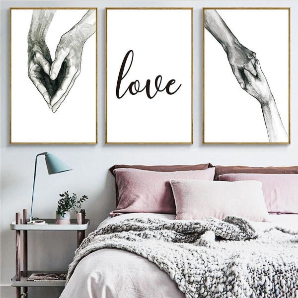 Wekity Hånd i hånd og kærlighed vægkunst lærredstryk plakat, enkel mode sort og hvid skitse kunst linjetegning indretning til hjemmet stue soveværelse af