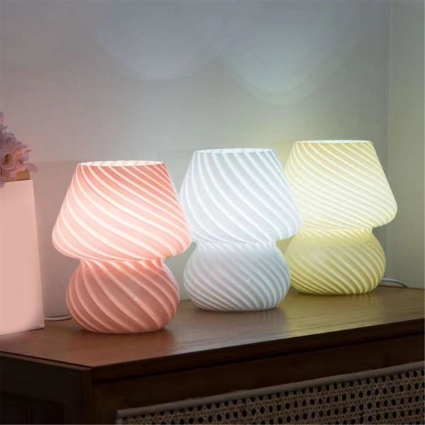 Glas LED Skrivbordslampa Svampformad Bordlampa Sovrum Sängbord Barnrum Skrivbordslampa Dekoration
