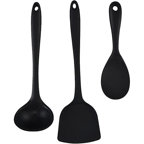 3pcs Silicone Mixing Spoon Long Nonstick Kitchen Spoon Silicone Serving Spoon Heat Resistant