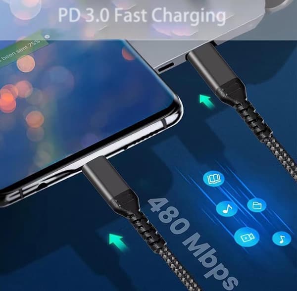 USB-C til USB-C-kabel 5A/20V PD 100W Svart 2 m