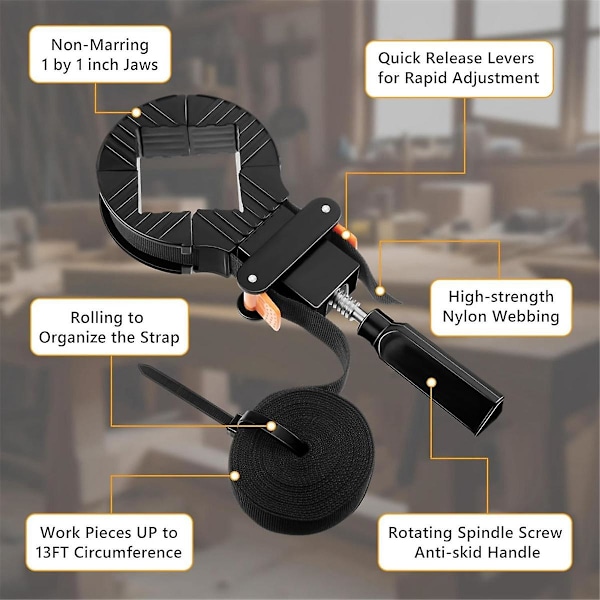 2-pack remrem för träbearbetning, snabbfrigörande band, bälte, justerbart verktyg för bildramar