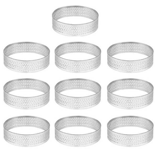 10 Pack Stainless Steel Tart Ring, Heat-resistant Perforated Cake Mousse Ring, Round Ring Baking Do