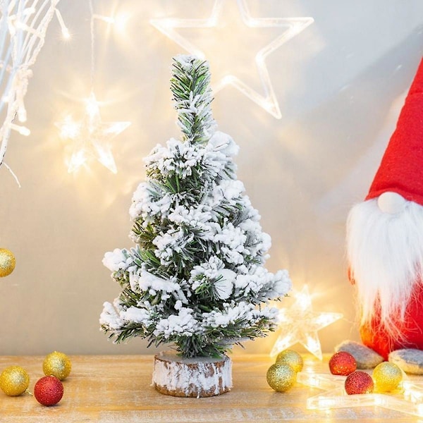 SDIGV Kunstig Mini Juletre, Snøfylt Kunstig Furu Xmas Tre Skrivebord Juletre-30cm
