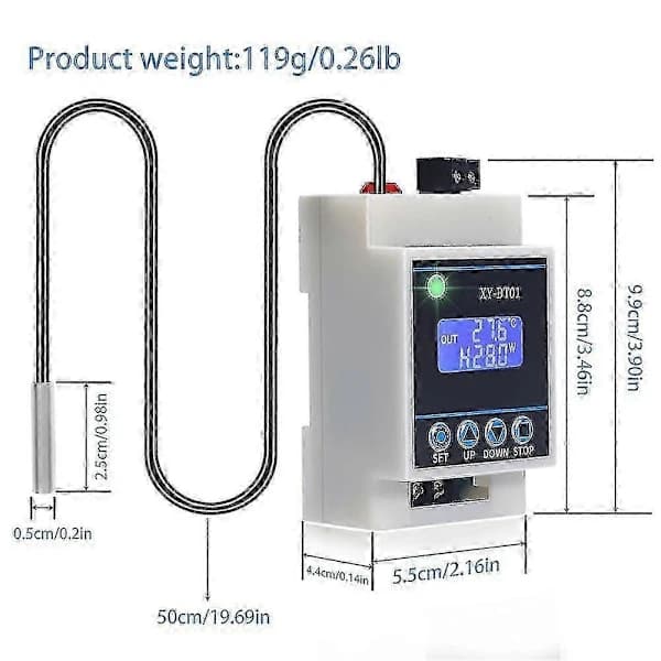 Digital Temperaturregulator Termostat -40C til 110C med LCD-skjerm og Vanntett Sensor