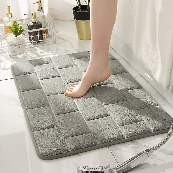 Bath Mat Super Absorbent Water Non Slip  Memory Foam Bath Mats For Bathroom Machine-washable Quick Dry 40 X 60 Cm Light Grey