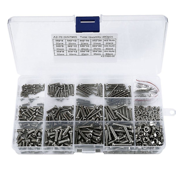 480pcs/set M2 M2.5 M3 Din7985 Gb818 Steel Cross Recessed Pan Head Screws Phillips Screws Assortment