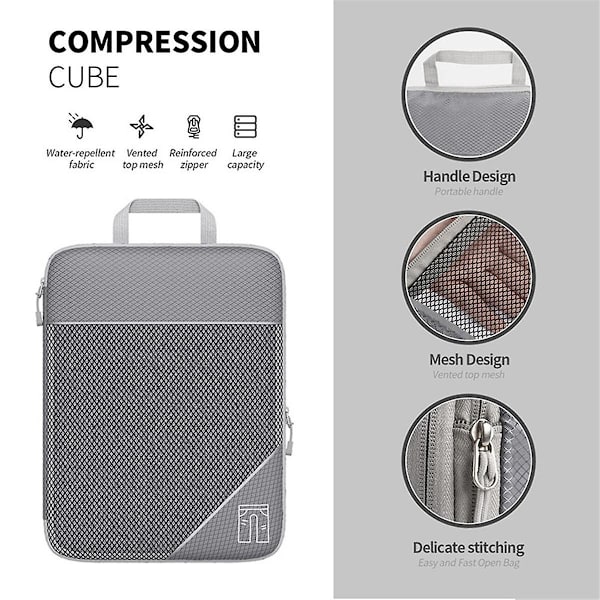3-pack Bärbara Väskor Resekomprimerbara Förvaringsfodral Set Mesh Visuell Bagageorganisatör, blå