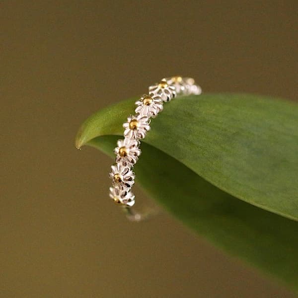 HA-Sommar Daisy Blomma Ring Kvinnor Öppen Led Knogringar Elegant Vit Solros Ring Smycken Boho Blomma Fingerringar Gåva