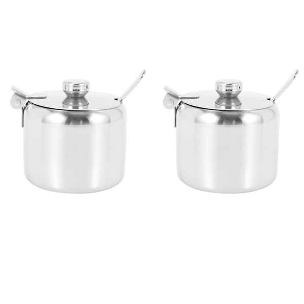 2x Stainless Steel With Lid And Spoon Sugar Bowl Seasoning Jar Seasoning Jar Tableware Spice Contai