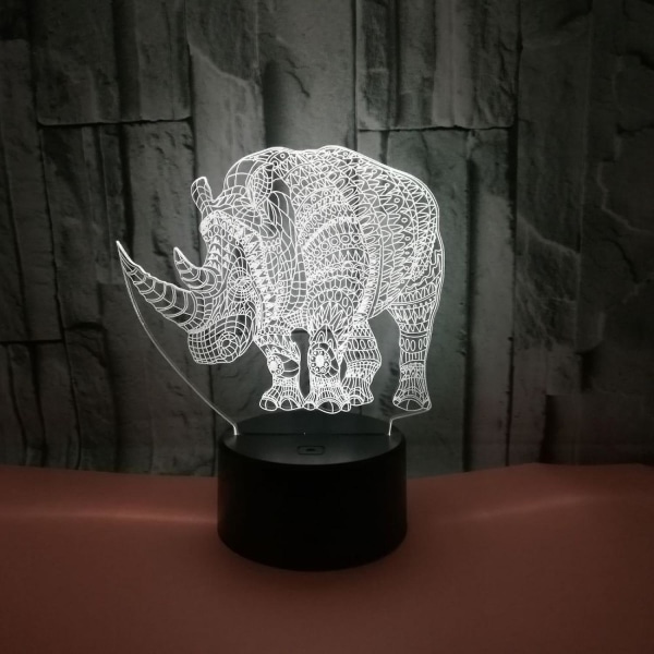 3D-sarvikuono-yövalo lapsille 3D LED-illuusio