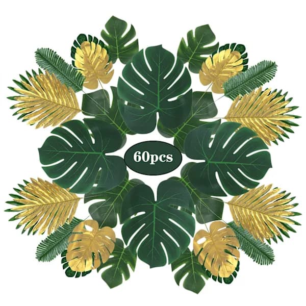 Konstgjorda palmblad, 60 st, 9 sorters blad