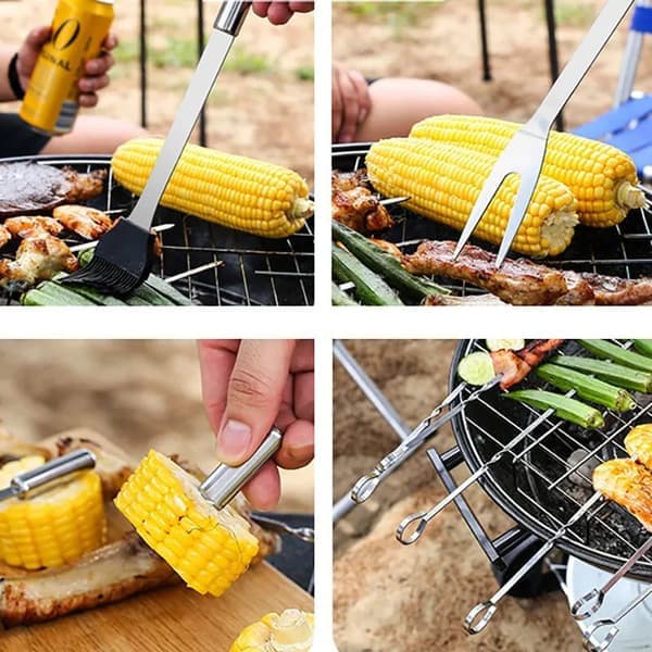 20-delt grill sæt i rustfrit stål, kombinationsværktøj til grillning