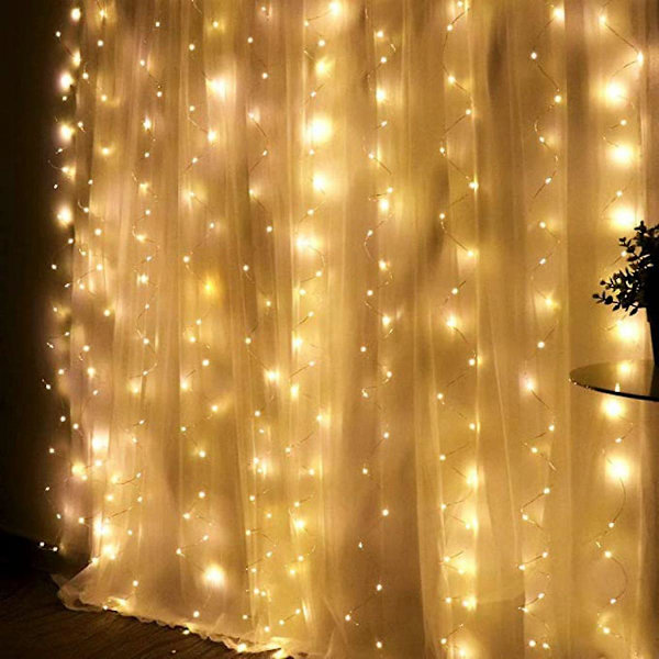 Vattentäta gardinljusslingor 3Mx1M, gardinljusslingor inomhus, 100 LED-lampor för sovrum utomhus julträdgård (varmvit)