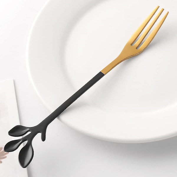 10 stk. smagsprøve dessergafler i rustfrit stål, bladformet forretgaffel, frugtgaffel, tåler opvaskemaskine, sort G