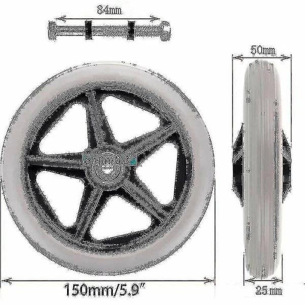 2 stk. 6 tommer gummihjul udskiftning af forhjul til kørestol, rollator, gåstol, anti-slip udskiftningshjul, grå