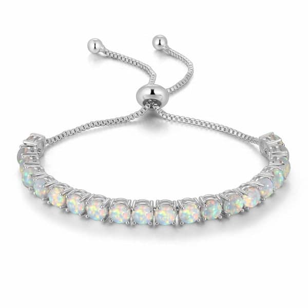 Justerbart silverpläterat opal tennisarmband för kvinnor och flickor