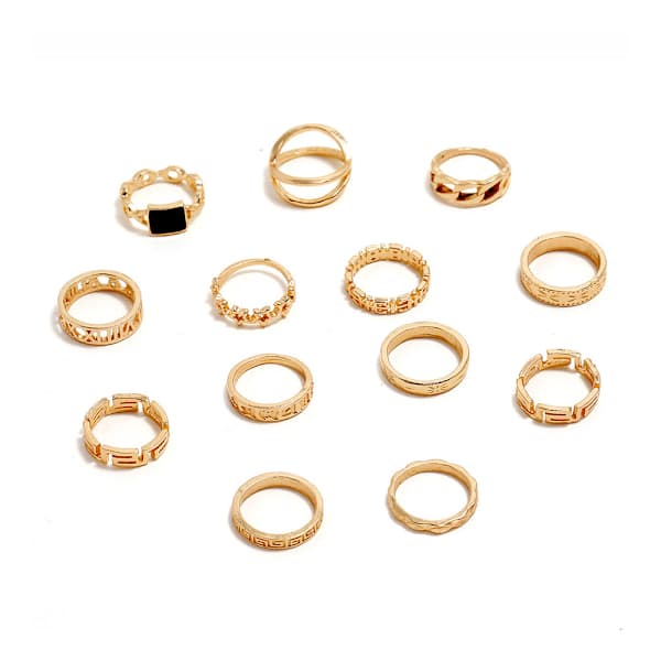 13 st handgjorda ringar i guld --- guldsmyckesringar, guld silverring set