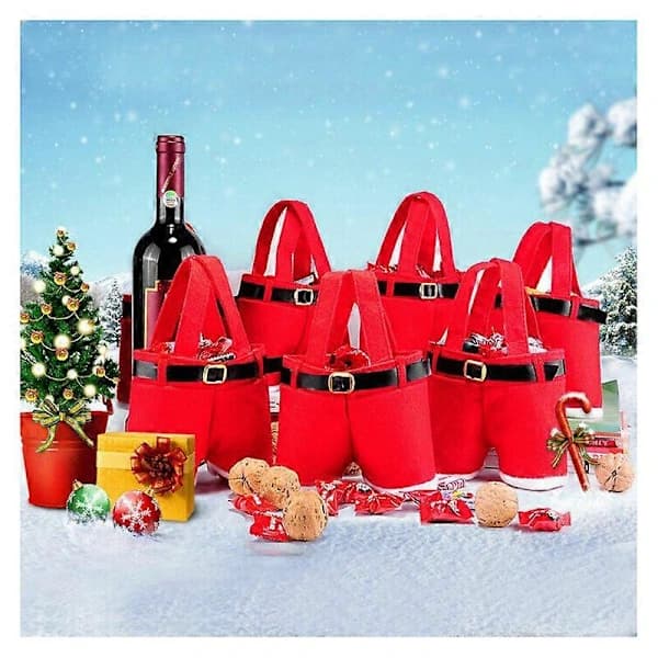 HA-Jul Äpple Godisväskor, Jul Snörpåse Godisväskor, Röda Tecknade Flanell Presentpåsar, Julklappspapper, Festlig Snacksinpackning