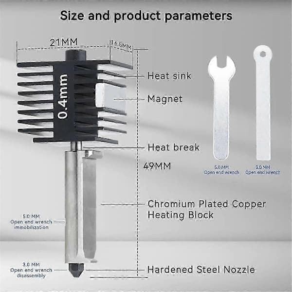 För A1 Hotend Kit Ersättningsmunstycke A1 Hotend A1 Mini Munstycke Hot End Montering Härdat Tryck 0.8mm