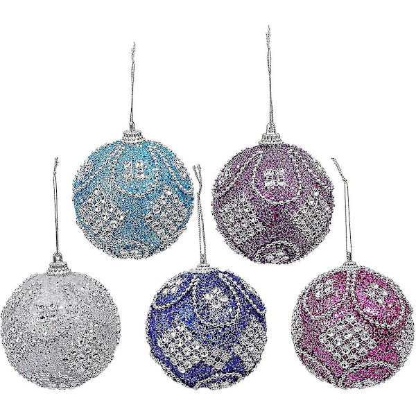 8 cm glitrende krystall shatterproof julekule ornamenter 3 stk (lilla)bd