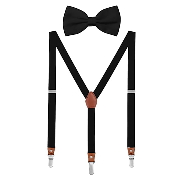Unisex hängslen med fluga set för kvinnor män unga människor chic design 3 clips elastiskt bälte längd justerbar 155-180 höjd