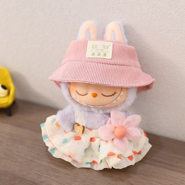 [HH]2025 Kläder för Labubu Outfit Modekläder Set för 17cm Labubu Söta Utsökta Tillbehör för Labubu Samling geigedress+pinkhat