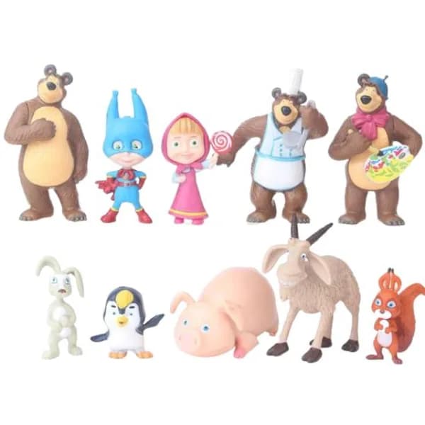 10 kpl Masha ja karhu -hahmoja (3-7 cm)