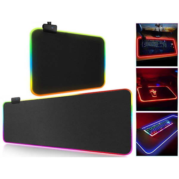 /HH/ Gaming musemåtte med LED-lys - RGB - Vælg størrelse Sort Sort 30x25 cm