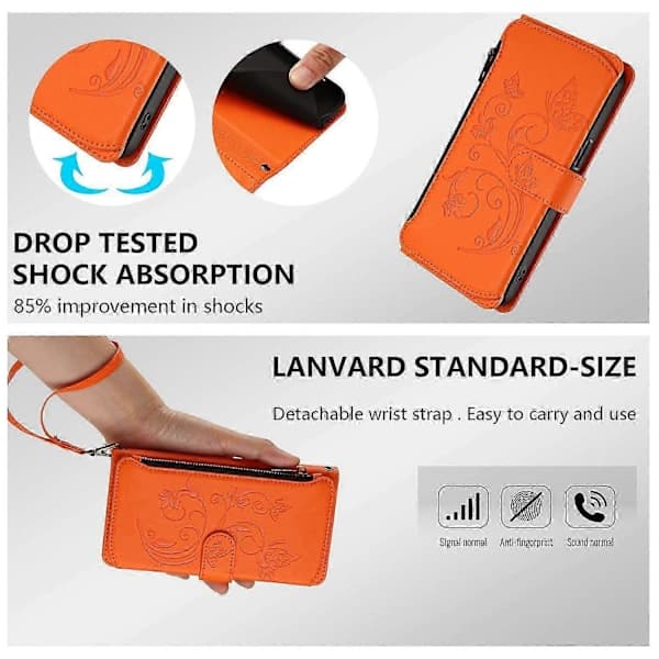 Plånboksfodral för iPhone XR Broderad Fjäril 5 Kort ... [] Orange