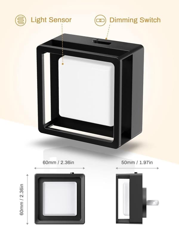 2x Night Light with Sensor – EU Plug – Dimmable Wall Lights – Geometric Design – Warm White Light – Modern Decor