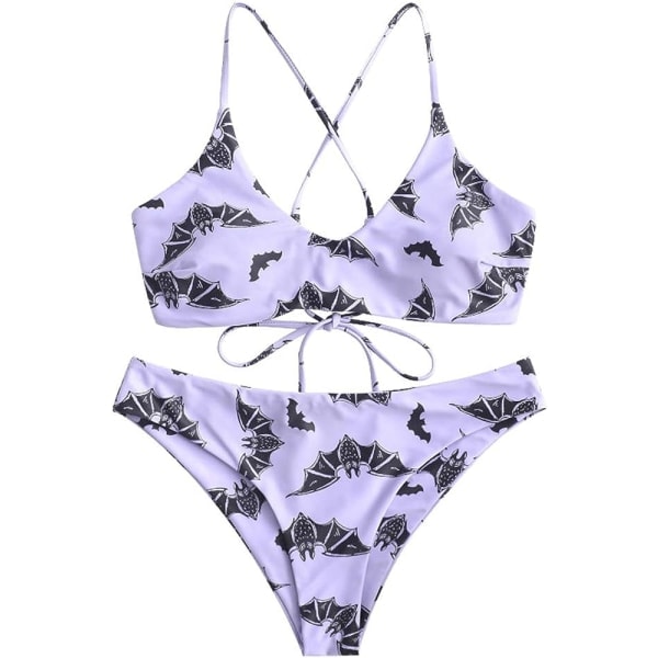 /HA/Star Sun Moon Print Badedragter til Kvinder Ryg Criss Cross Snøring Trekant Bikini(S)