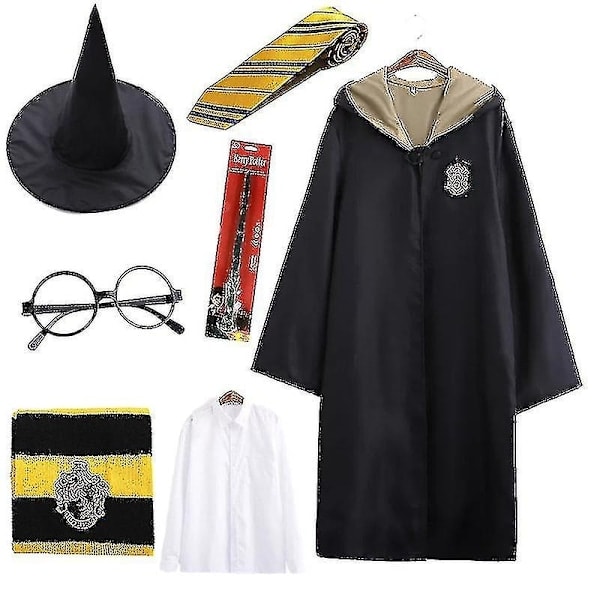 /HH/7 st/set för Magic Wizard Maskerad Cape Mantel Hogwarts Skoluniform-Perfekt 7 st Gula Barn 155