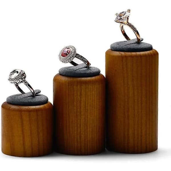 HA~3-pack Solida Trä Ringhållare Elegant Ringförvaringsdisplay för Sovrum, Butiker och Smyckesmontrar