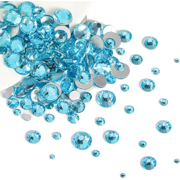 HA~Strass til makeup, 8 størrelser blå flatback strass ansigtsjuveler til neglehåndværk, Aquamarine