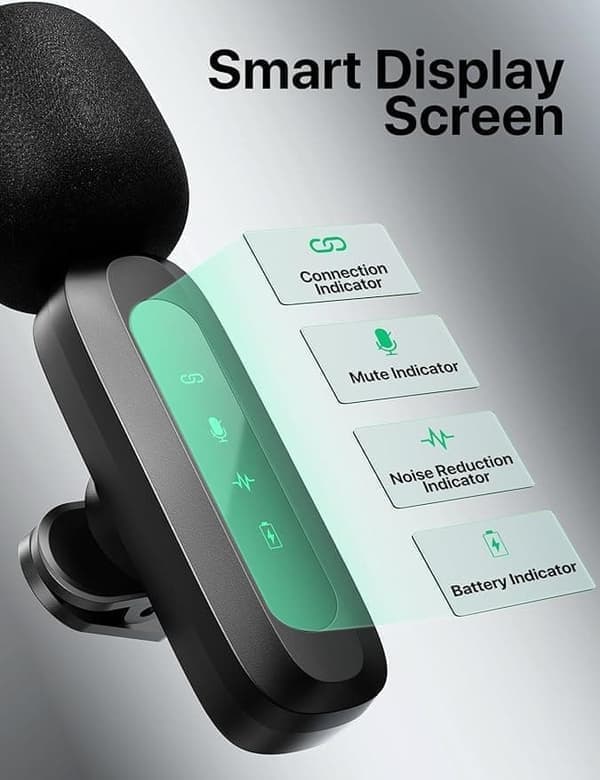 Trådløs Lavalier med LED-display – Mini Lavalier-mikrofon for iPhone/Android, perfekt for video, vlogg, TikTok, YouTube
