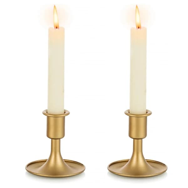 Gull Lysestake Retro Gull Lysestake, Sett med 2 Metall Lysestaker Bryllup Lysestaker for Koniske Lys Perfekt for Midtpunkt Julebord