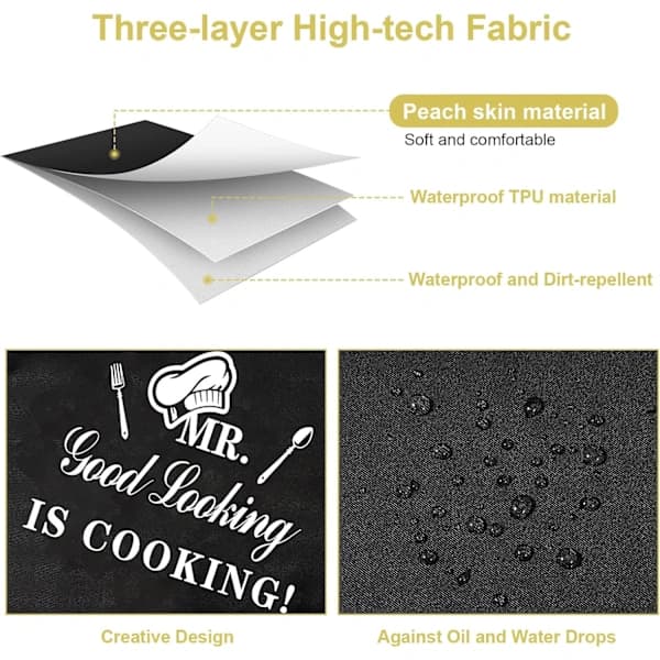 Funny Aprons for Men, MR Good Looking is Cooking, Professional Kitchen Apron Chef Man Bib Aprons with Double Pockets Adjustable