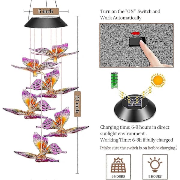 Solar LED Sommerfugl Vindspill - Utendørs Hagedekorasjon, Morsdag & Bursdagsgave
